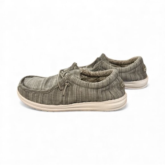 Hey Dude Youth Size 2 Wally Shoes Gray Stripe Lightweight Casual Slip-On - Picture 5 of 7